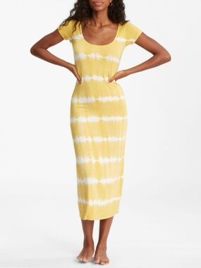 NWT LOFT Yellow Tie Dye Maxi Dress Size S Bright Casual Summer Lounge Dress